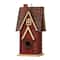 Glitzhome® 12" Hanging Distressed Red Cottage Solid Wood Birdhouse